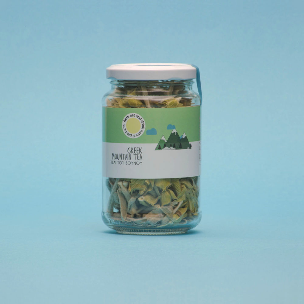 greek mountain tea in a glass jar